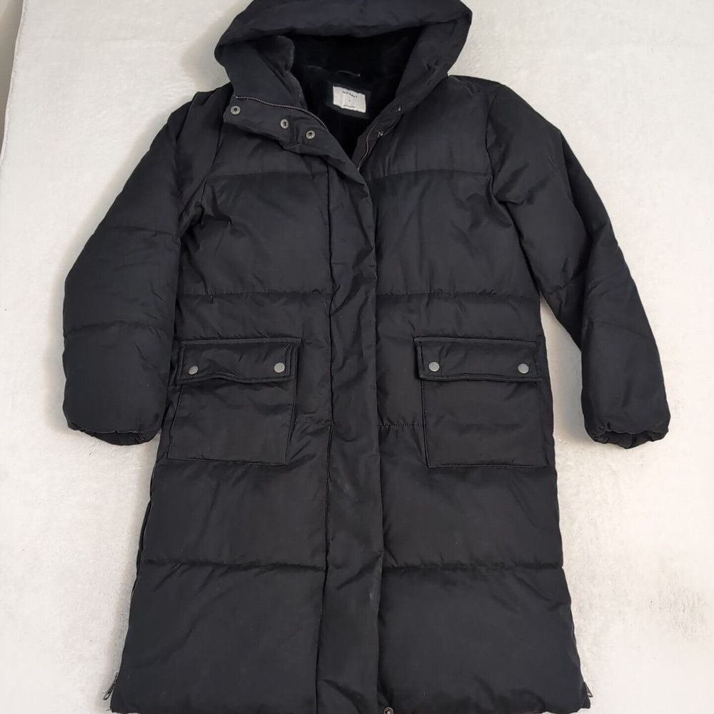 Old Navy Water-Resistant Quilted Long Puffer Jacket, Black Side Zip Women's Sm